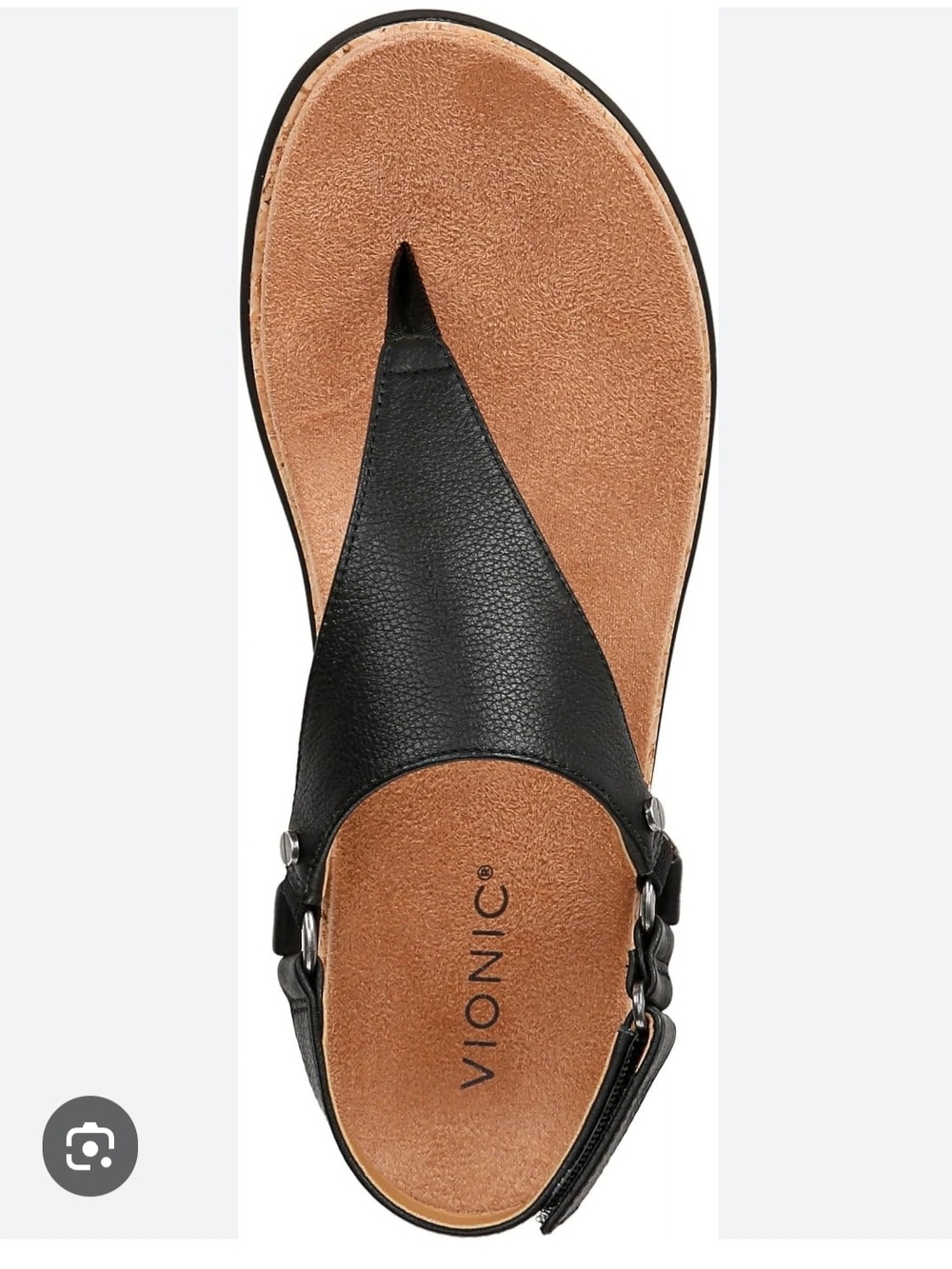 Vionic Black Leather Thong Sandal for Women
